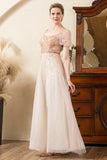 Blush Beaded A Line Sparkly Mother of the Bride Dress