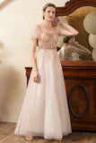 Blush Beaded A Line Sparkly Mother of the Bride Dress