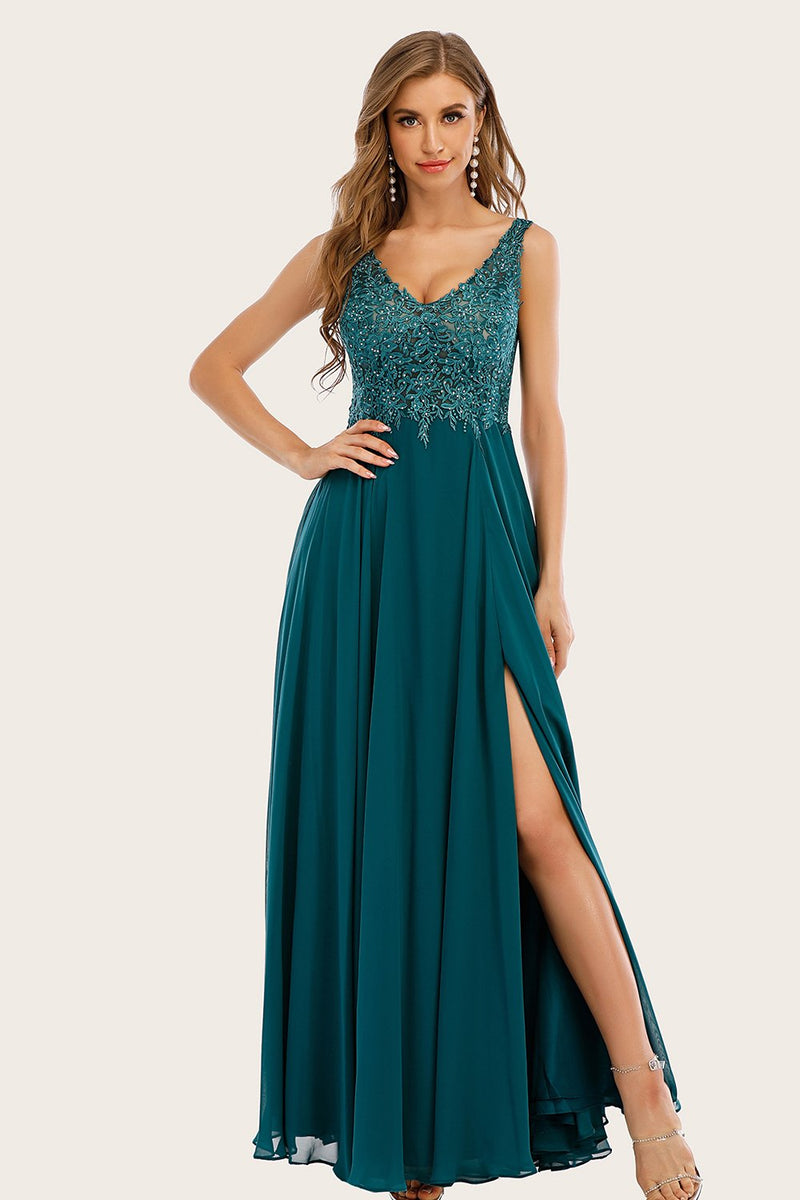 Zapaka Women Long Prom Dress V Neck Chiffon Evening Dress with