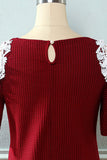 Dark Red Off the Shoulder Knitted Dress with Appliques