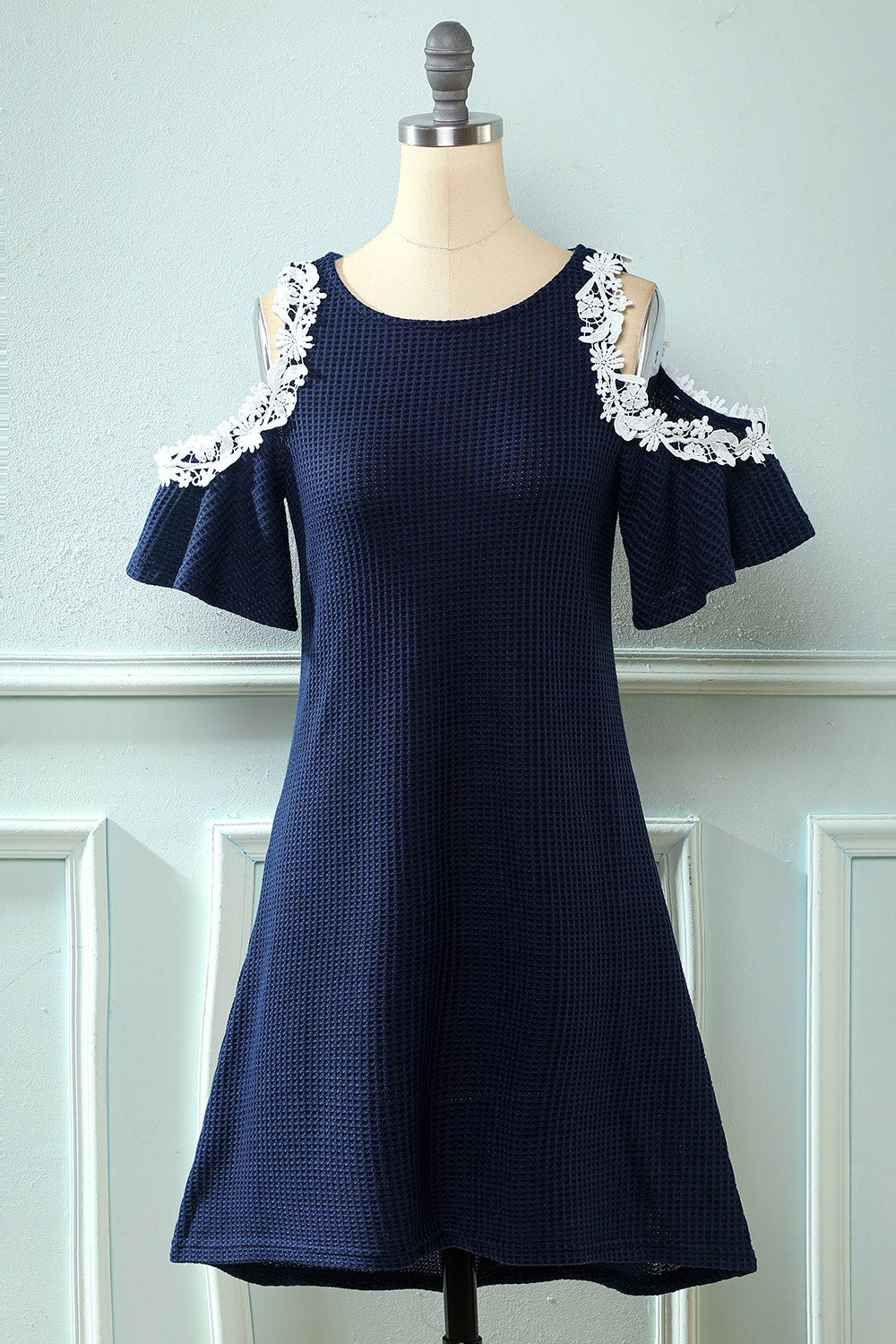 Black Cold Shoulder Knitted Dress with Appliques