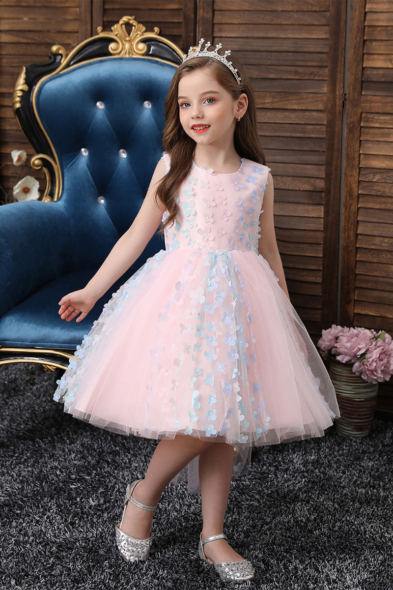 Satin flower girl dress cheap with pleated waist and hem