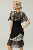 Black and Gold Sequin Glitter 1920s Cape