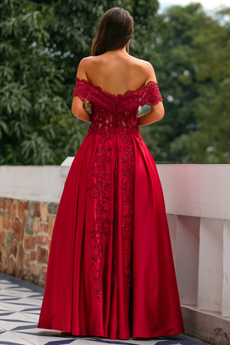 Zapaka Dark Red Off the Shoulder Sleeveless Long Prom Formal Party