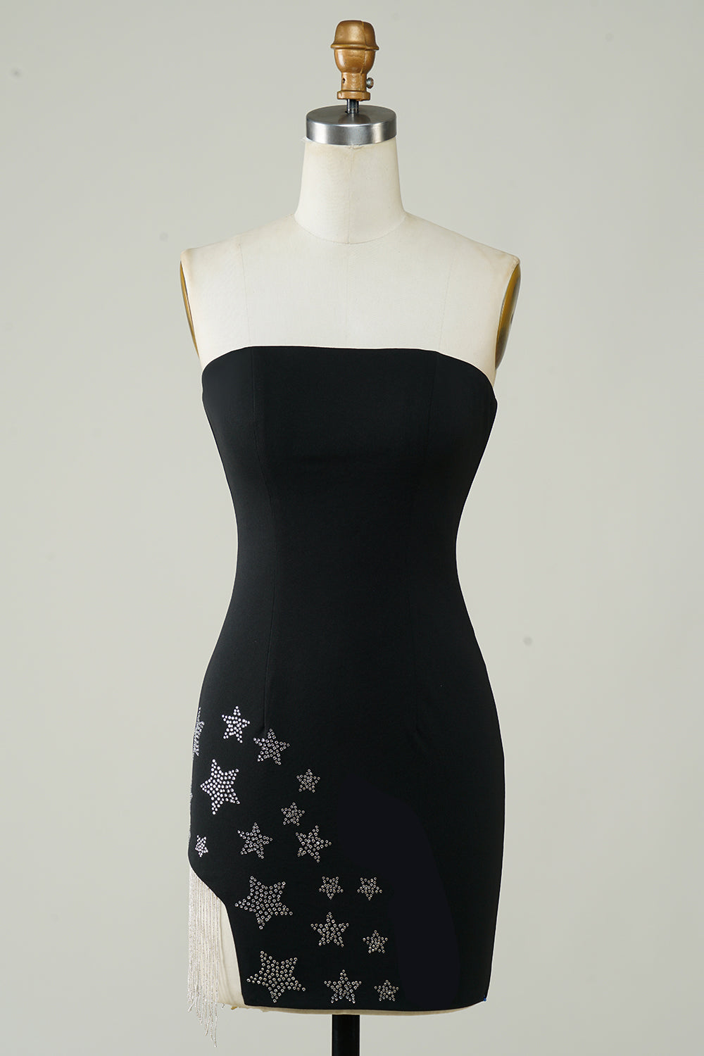 Stylish Sheath Strapless Black Short Formal Dress with Tassel