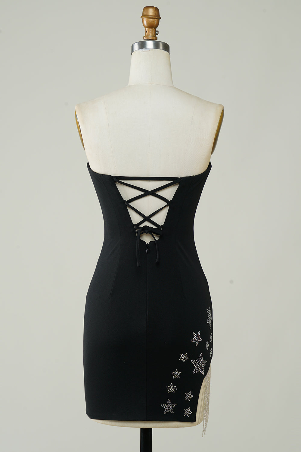 Stylish Sheath Strapless Black Short Formal Dress with Tassel