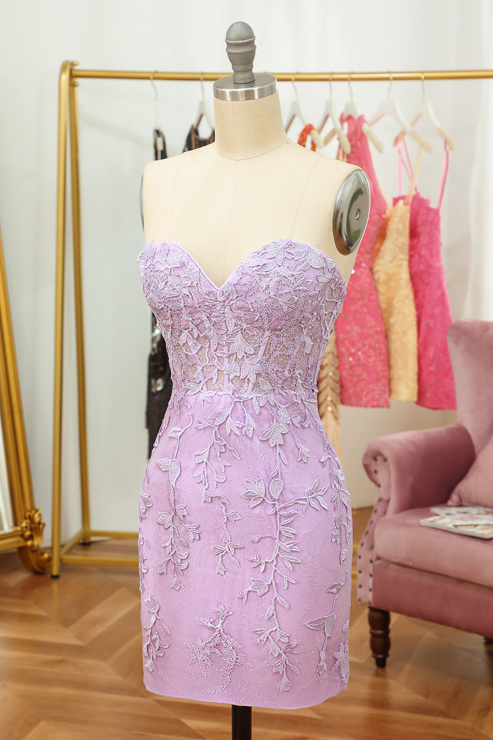 Tight Sweetheart Purple Short Formal Dress with Appliques