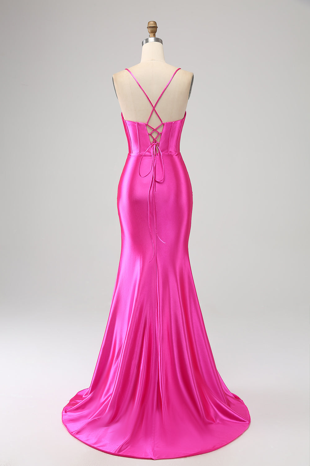 Stunning Mermaid Spaghetti Straps Fuchsia Corset Formal Dress with Split Front