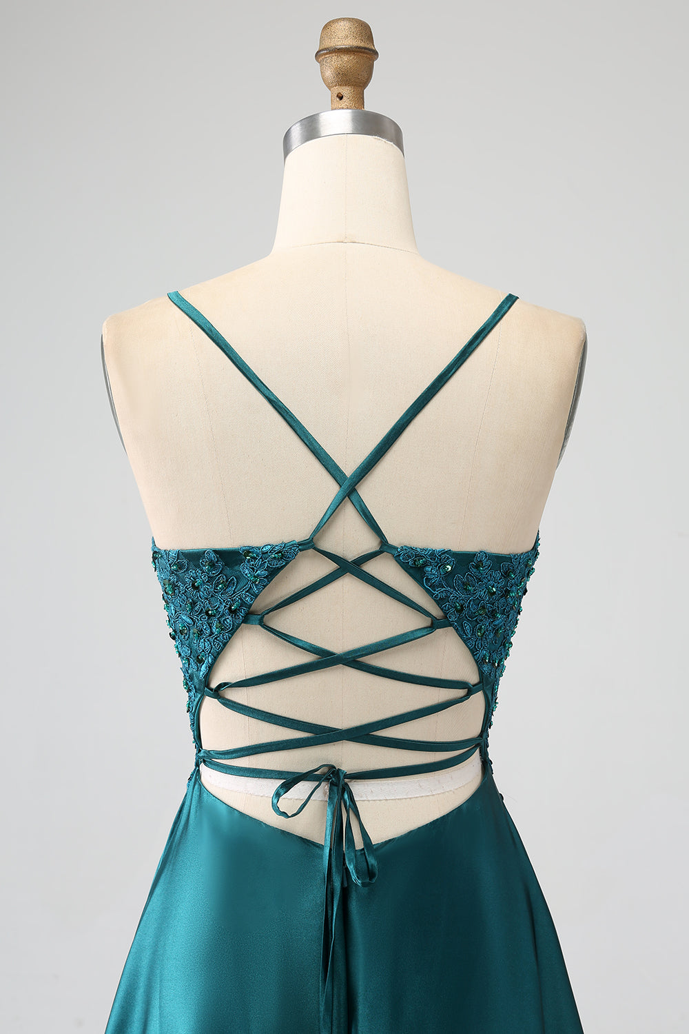 Peacock Green A-Line Spaghetti Straps Long Formal Dress with Slit