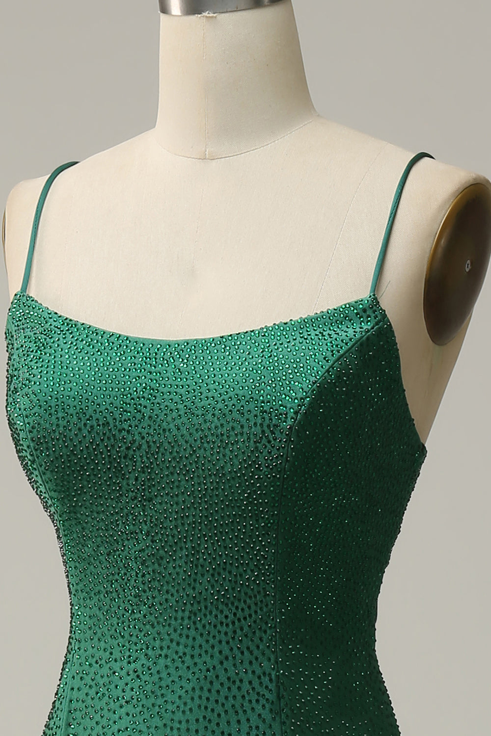 Mermaid Spaghetti Straps Dark Green Long Formal Dress with Beading