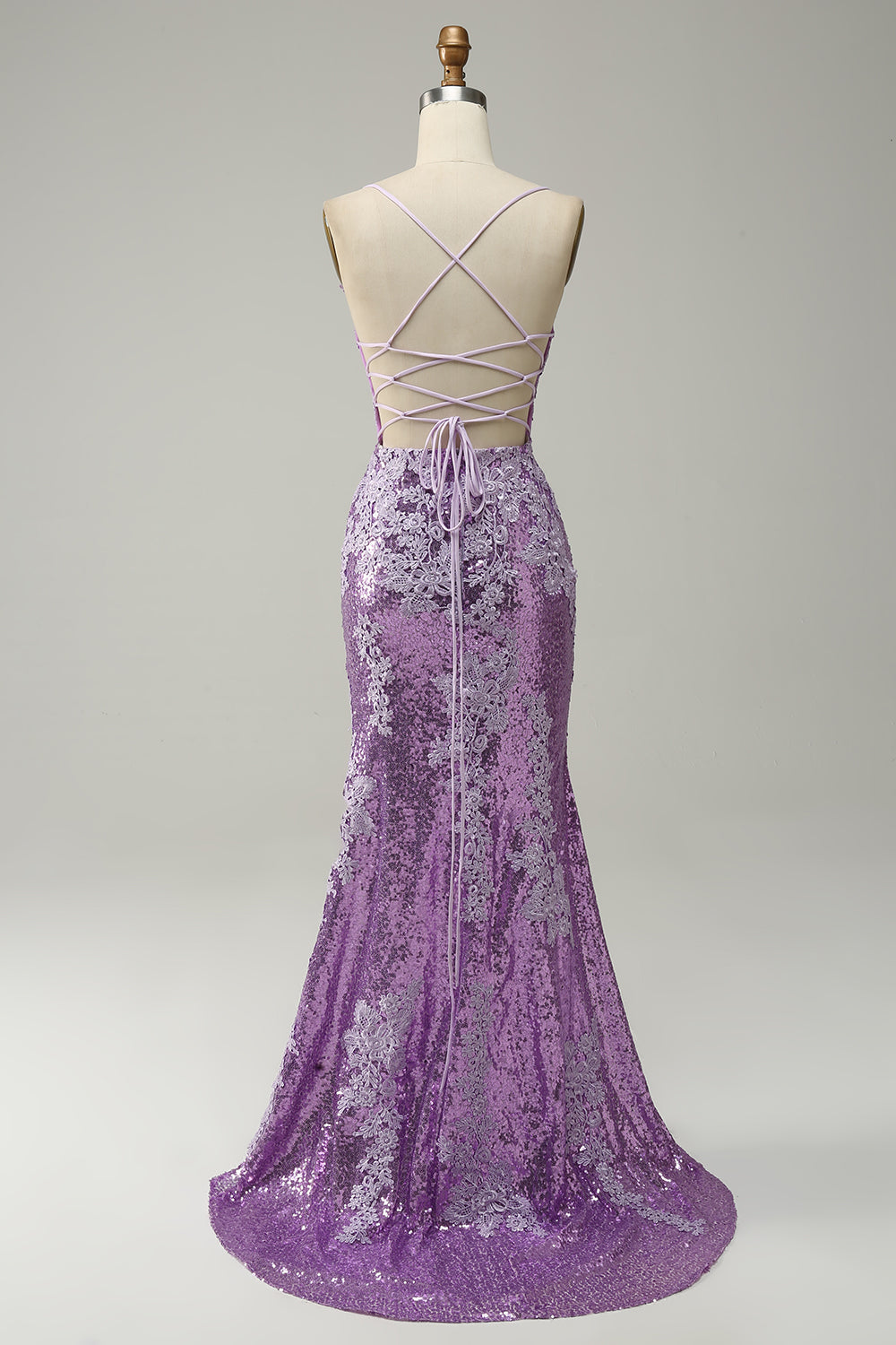 Mermaid Spaghetti Straps Purple Long Formal Dress with Appliques