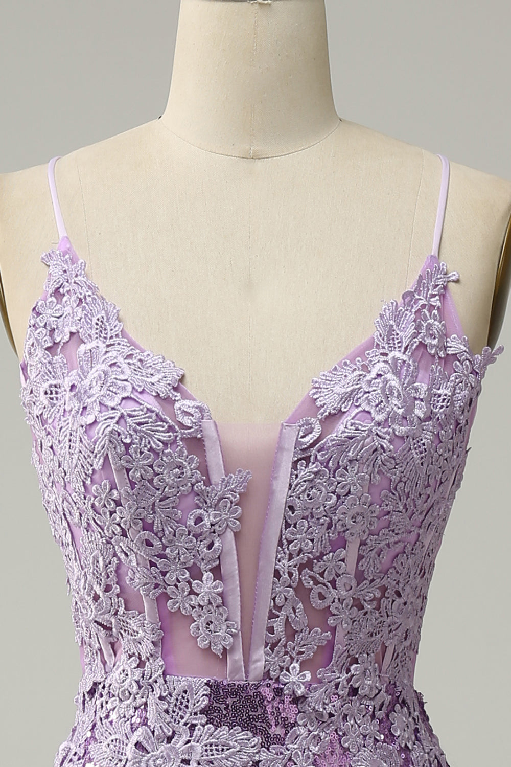 Mermaid Spaghetti Straps Purple Long Formal Dress with Appliques