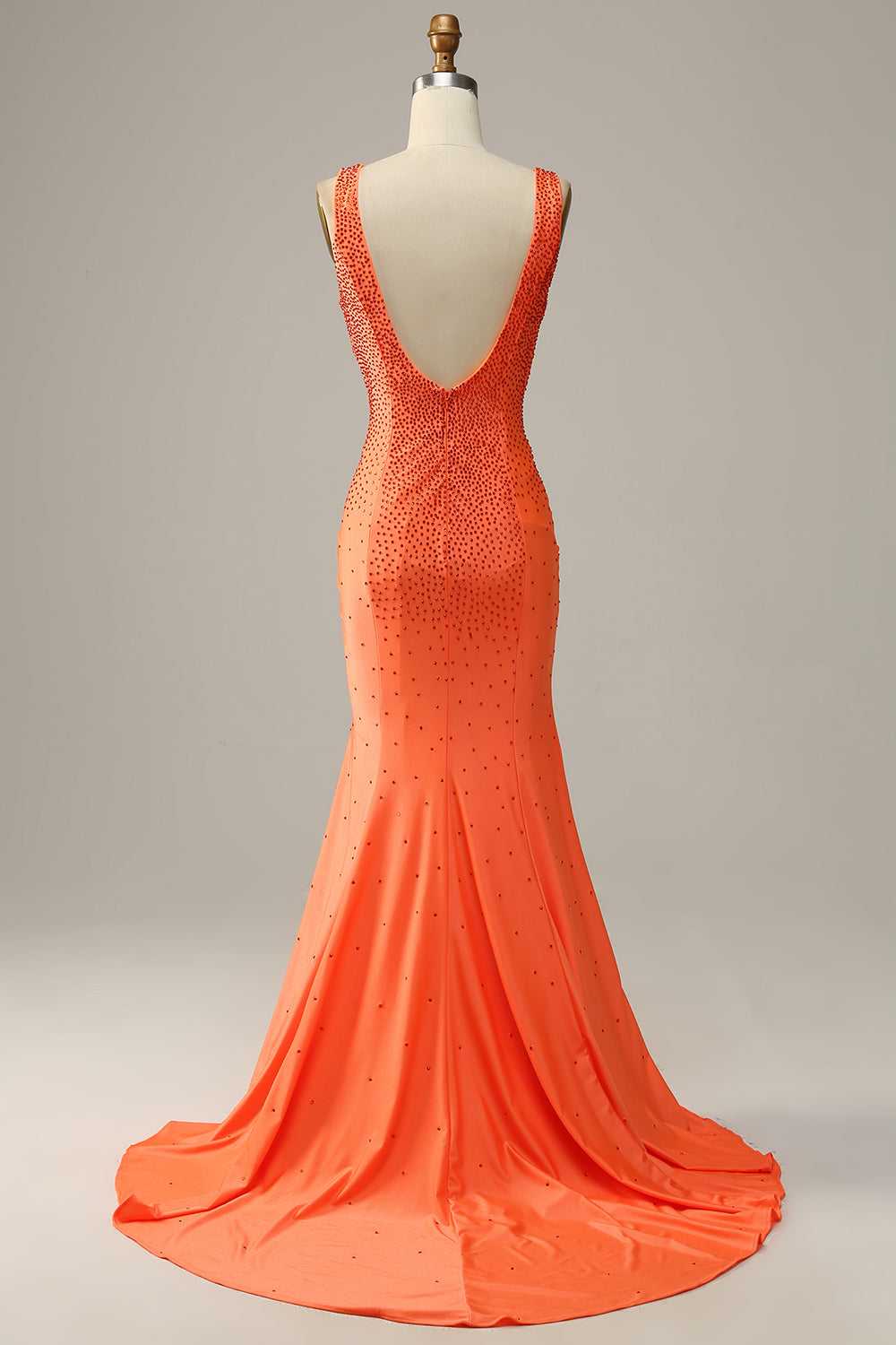 Mermaid V Neck Orange Long Formal Dress with Beading