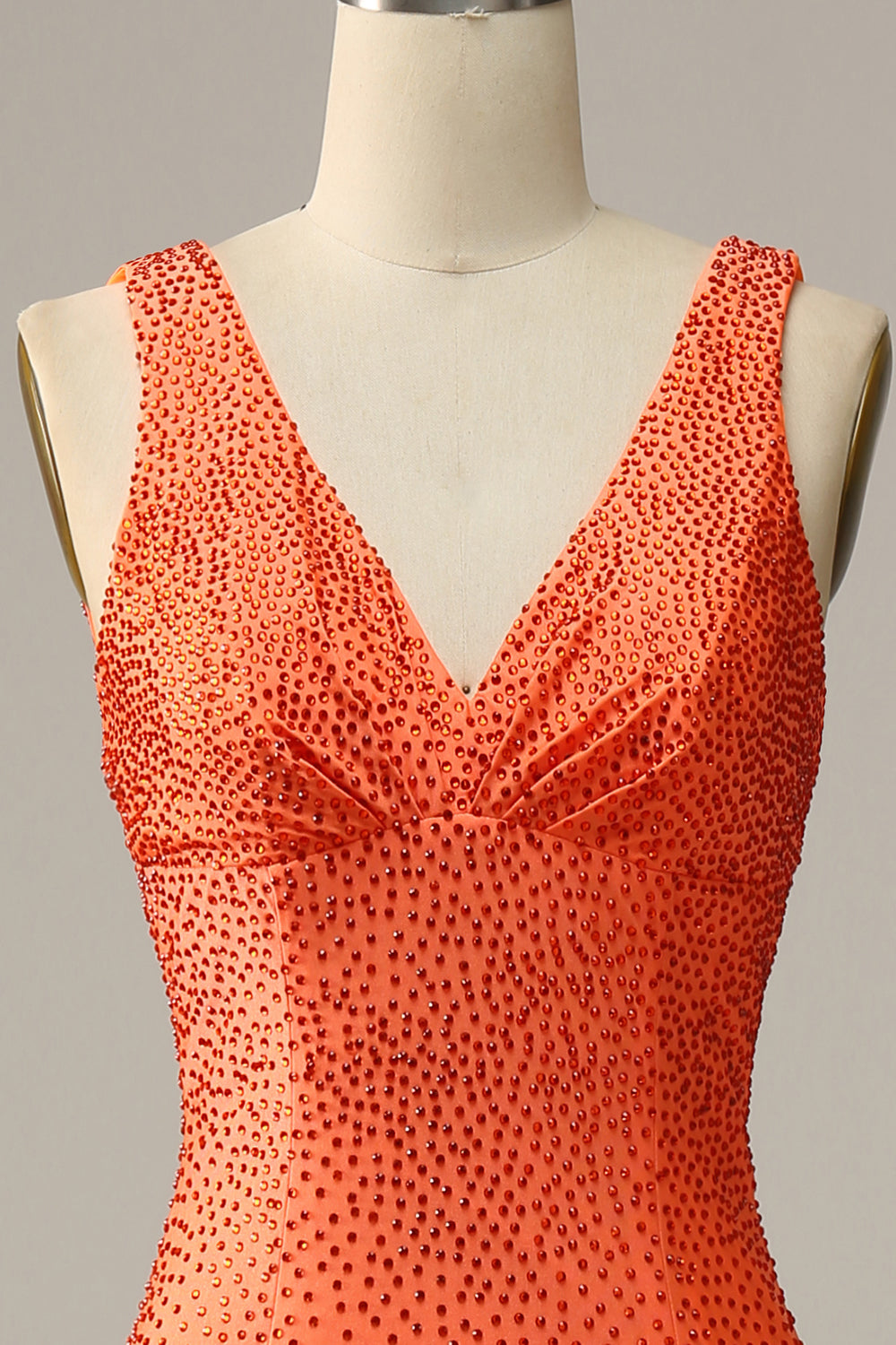 Mermaid V Neck Orange Long Formal Dress with Beading