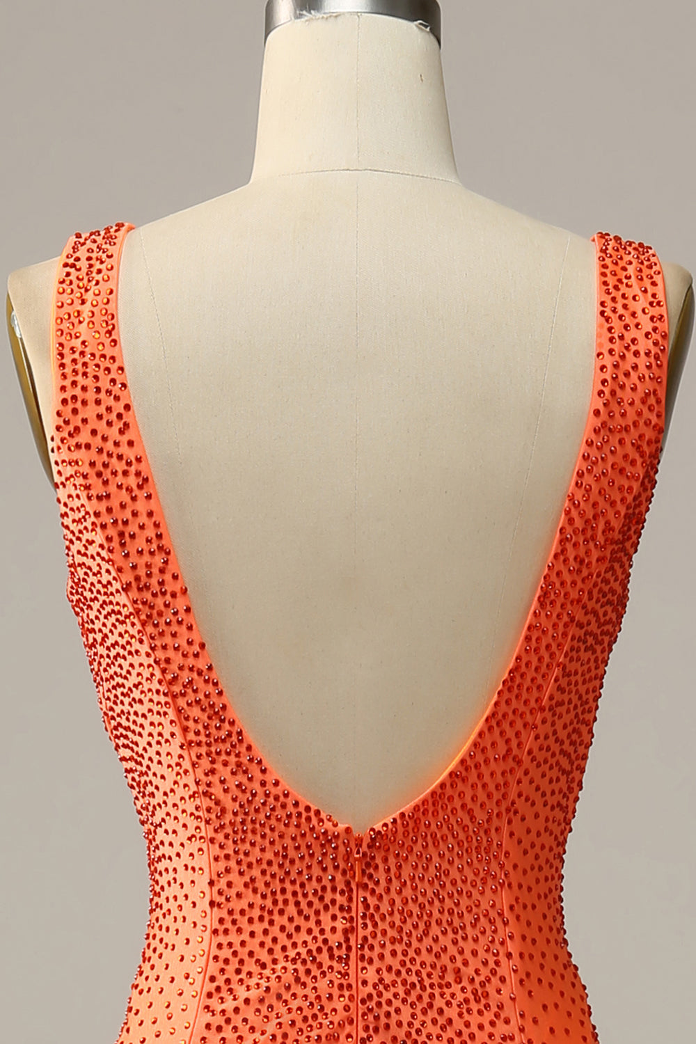 Mermaid V Neck Orange Long Formal Dress with Beading