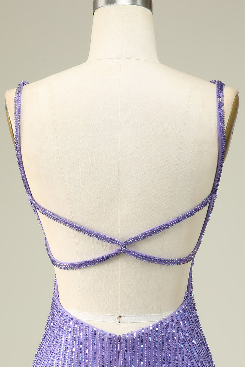 Sheath Spaghetti Straps Purple Sequins Short Formal Dress