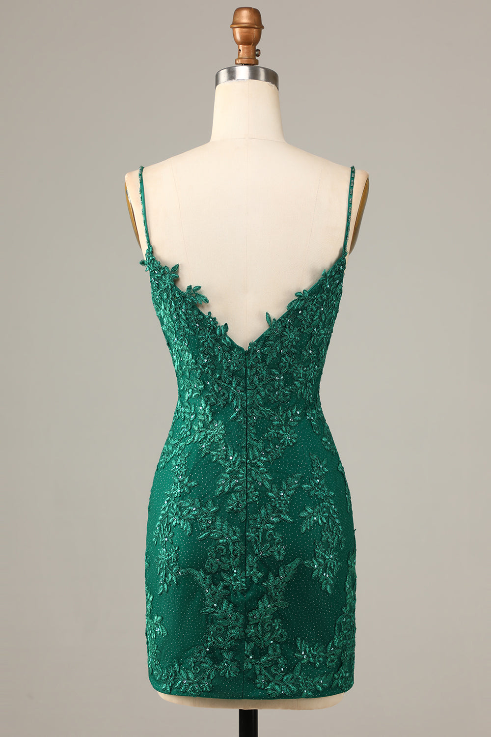 Sheath Spaghetti Straps Dark Green Short Formal Dress with Appliques
