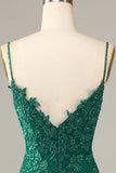 Sheath Spaghetti Straps Dark Green Short Formal Dress with Appliques