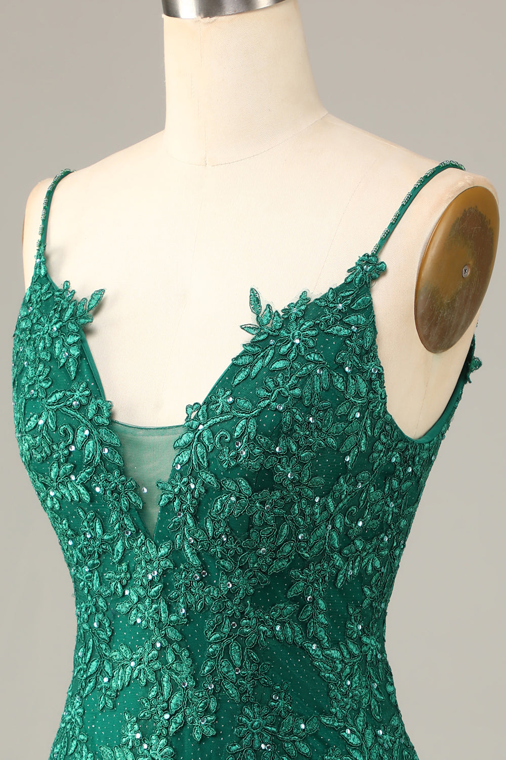 Sheath Spaghetti Straps Dark Green Short Formal Dress with Appliques