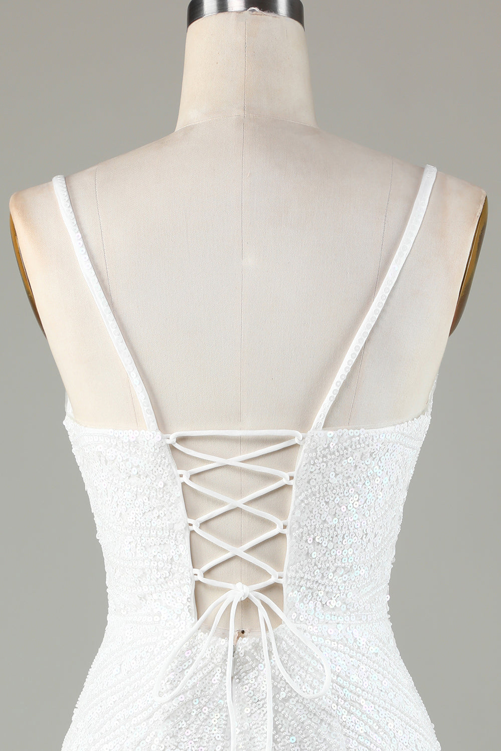 Sparkly Bodycon Spaghetti Straps Blue Lace-Up Back Short Formal Dress with Beading