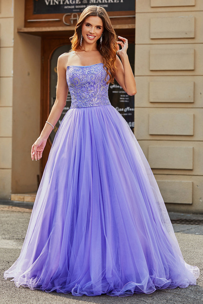 ZAPAKA Women Lilac Long Formal Dress Stunning A Line Strapless Formal Dress  with Beading – ZAPAKA AU
