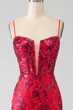 Mermaid Dark Red Sequins Formal Dress with Slit