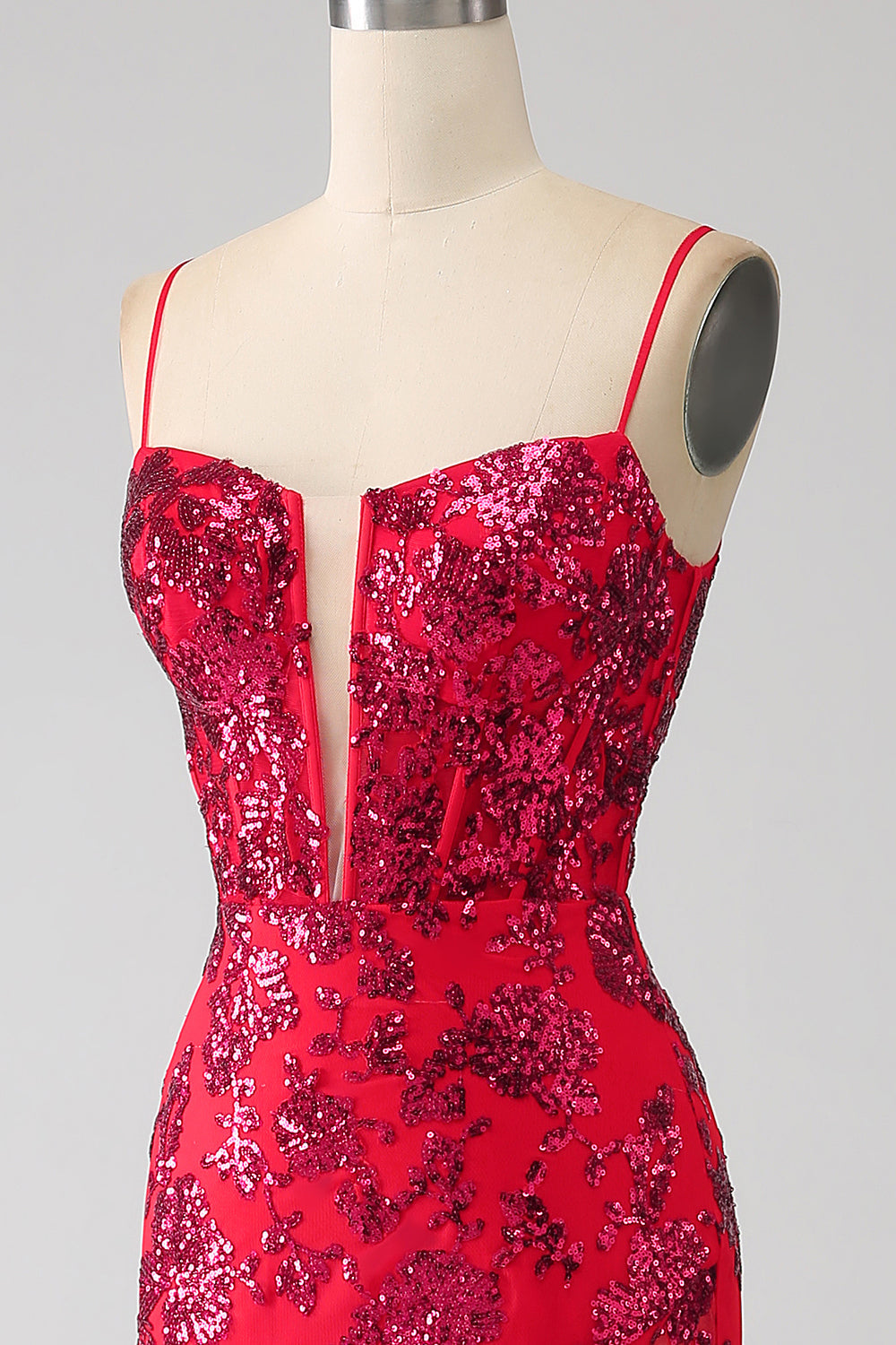 Mermaid Dark Red Sequins Formal Dress with Slit