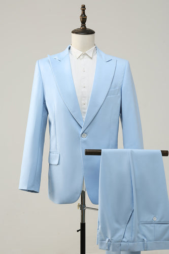 Light Blue Peak Lapel 2 Piece Men's Formal Suits