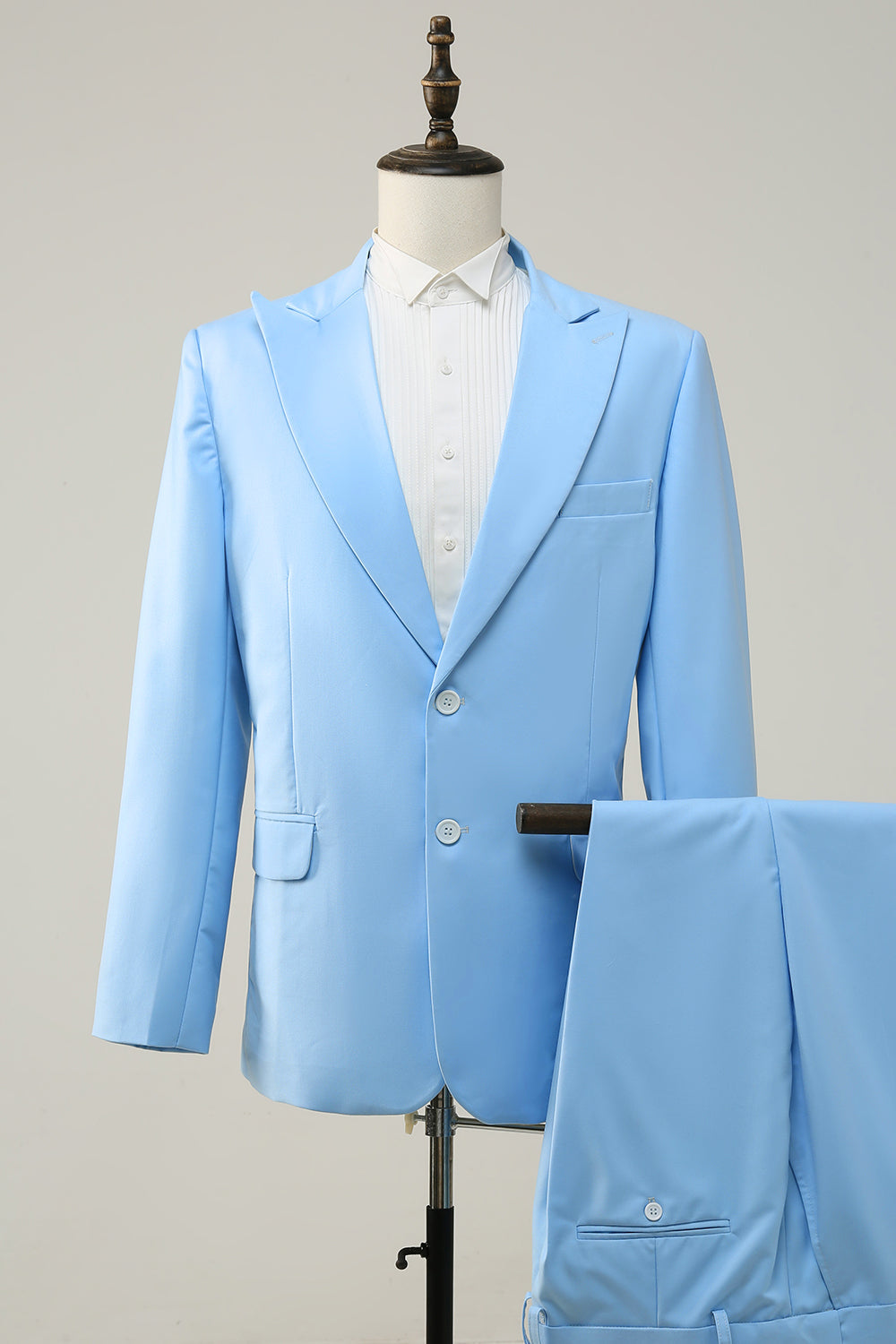 Peak Lapel Single Breasted Sky Blue Men's Formal Suits