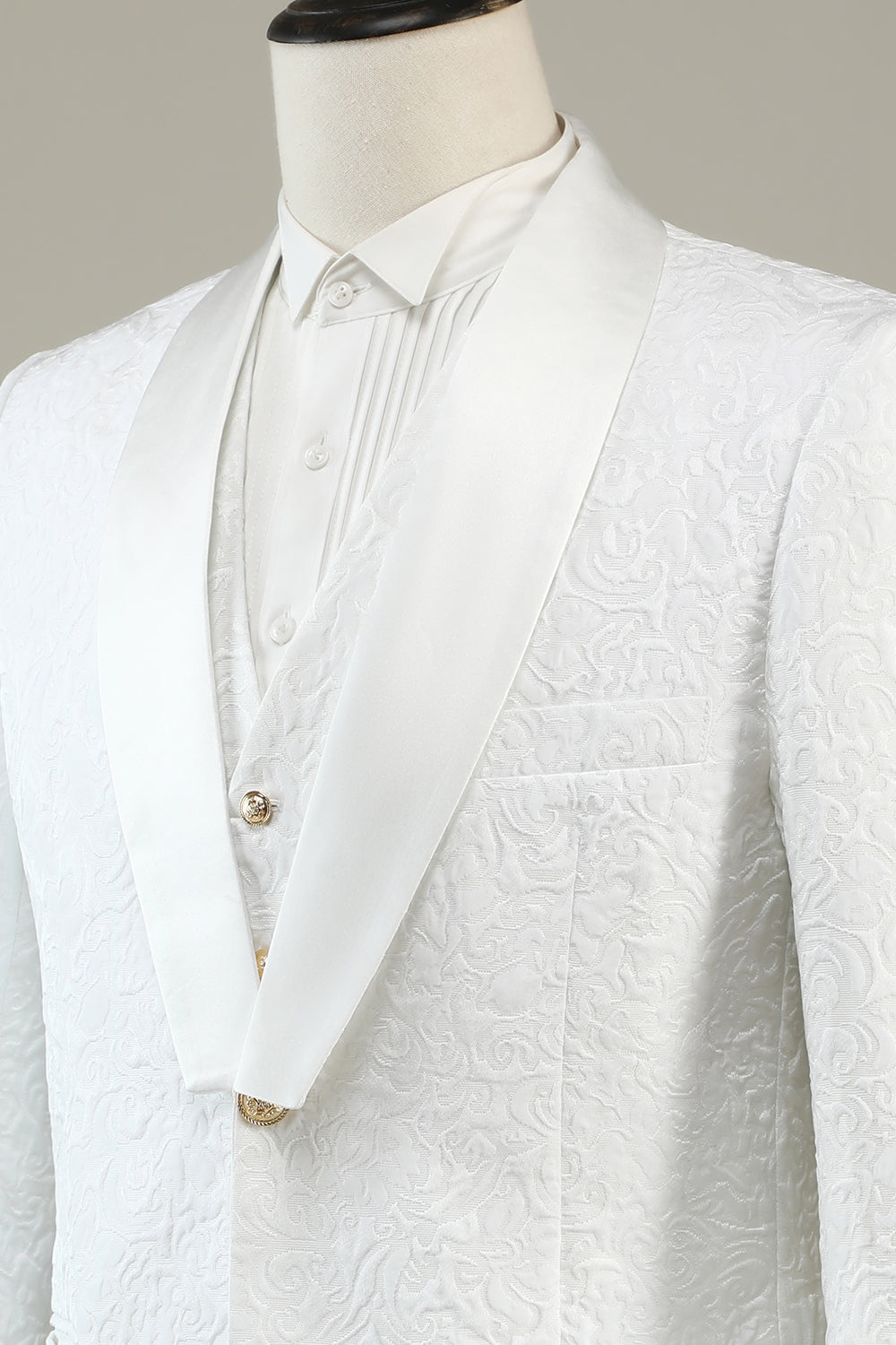 White Jacquard Shawl Lapel 3 Piece Formal Suits