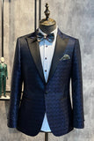 Dark Blue Peak Lapel Men's Formal Blazer