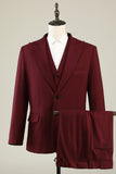 Burgundy Peak Lapel 3 Piece Men's Formal Suits