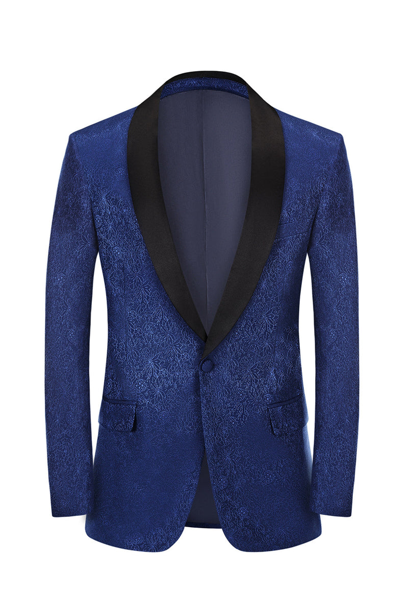 Load image into Gallery viewer, Royal Blue Jacquard One Button Shawl Lapel Formal Blazer
