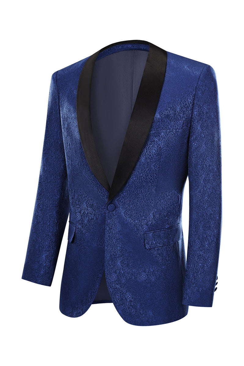 Load image into Gallery viewer, Royal Blue Jacquard One Button Shawl Lapel Formal Blazer