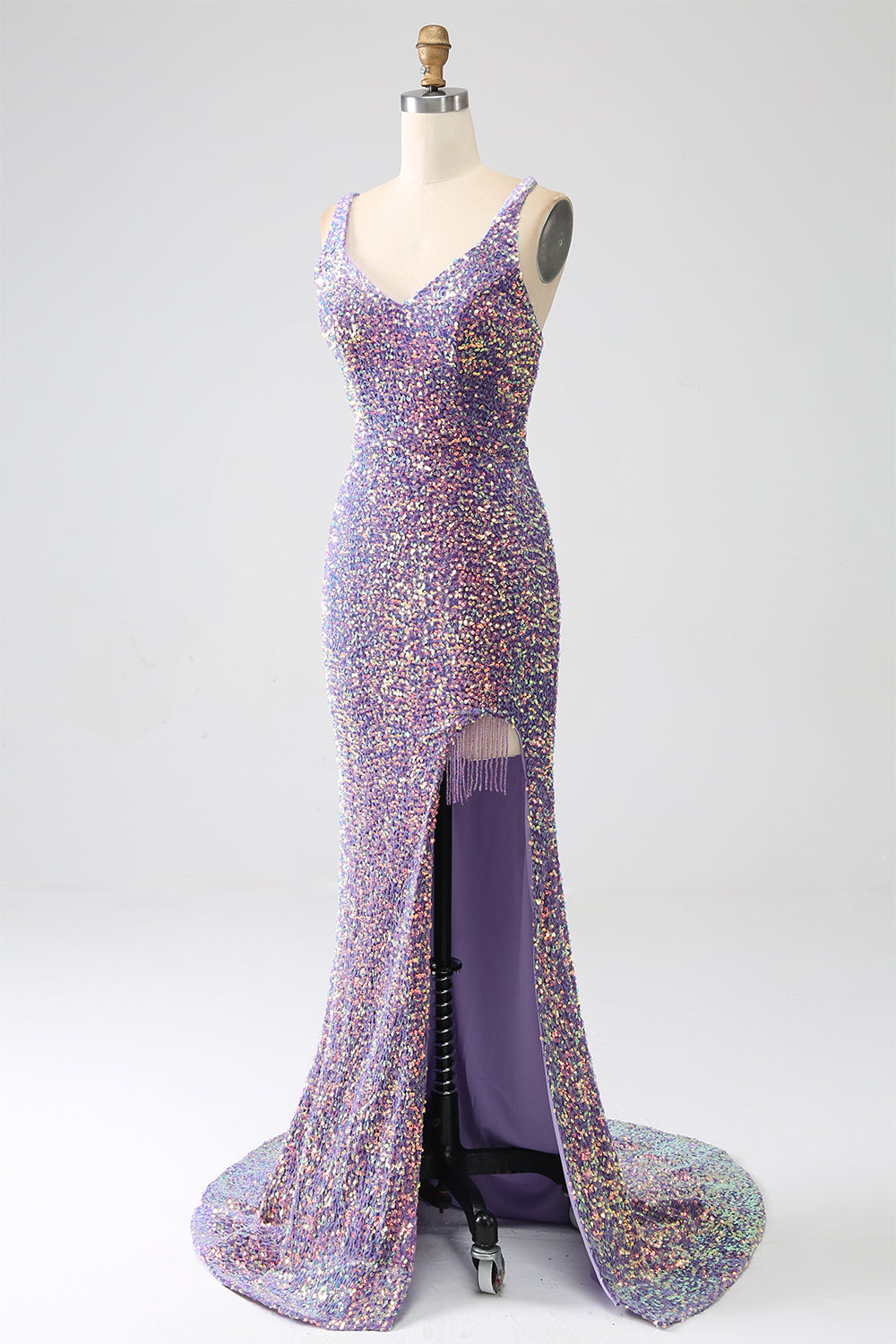 Sparkly Mermaid Light Purple Sequins Formal Dress with Slit