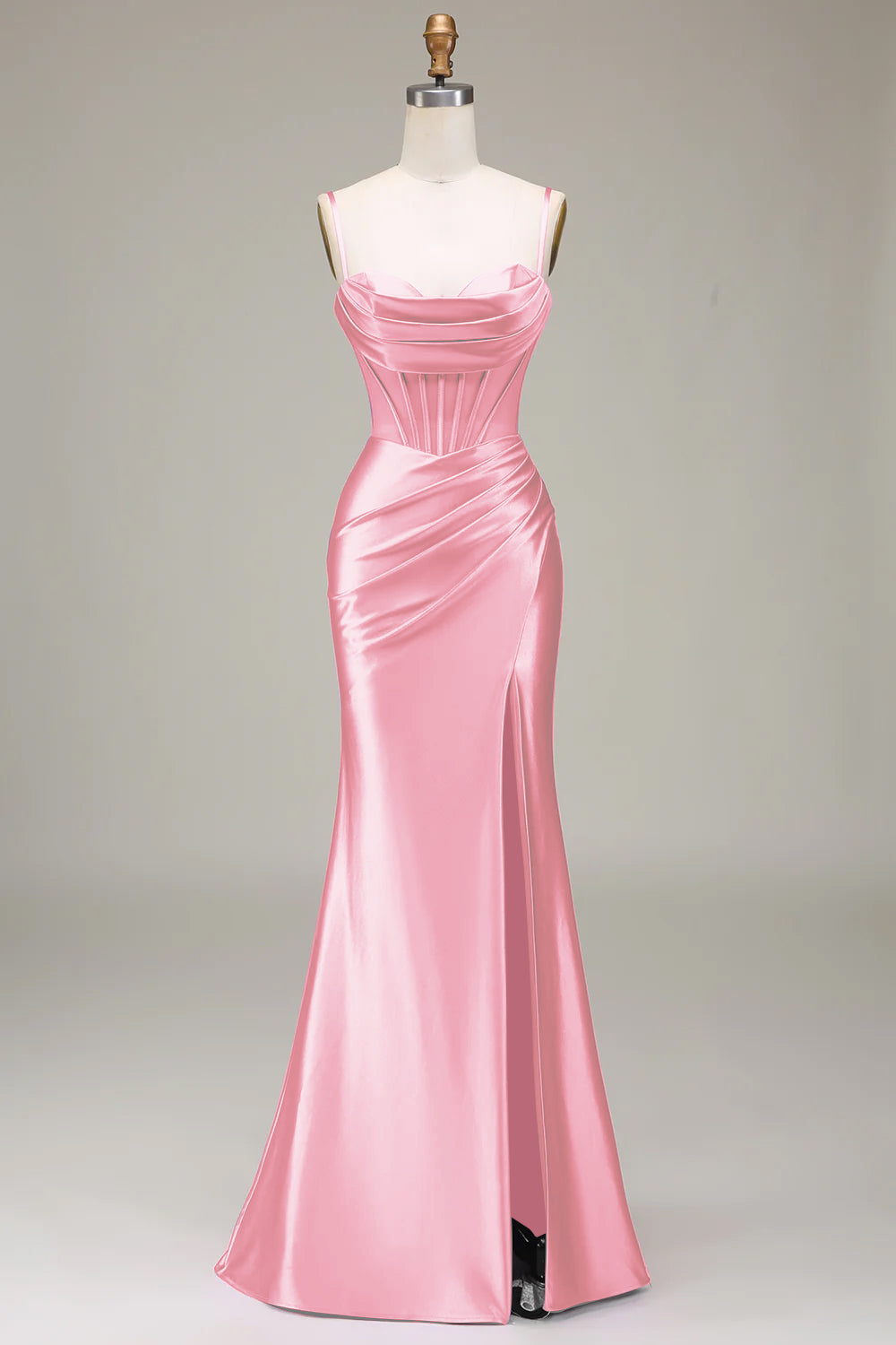 Stylish Mermaid Spaghetti Straps Purple Corset Long Formal Dress with Split Front