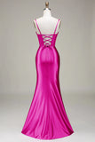 Stylish Mermaid Spaghetti Straps Purple Corset Long Formal Dress with Split Front