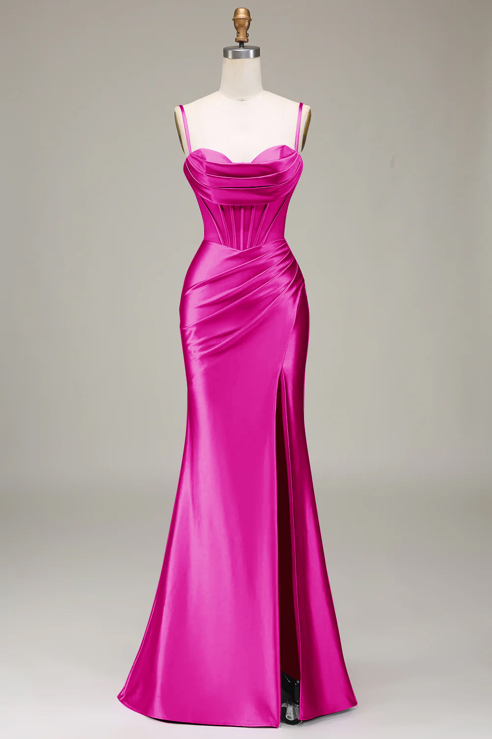 Stylish Mermaid Spaghetti Straps Purple Corset Long Formal Dress with Split Front
