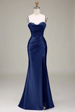 Stylish Mermaid Spaghetti Straps Purple Corset Long Formal Dress with Split Front