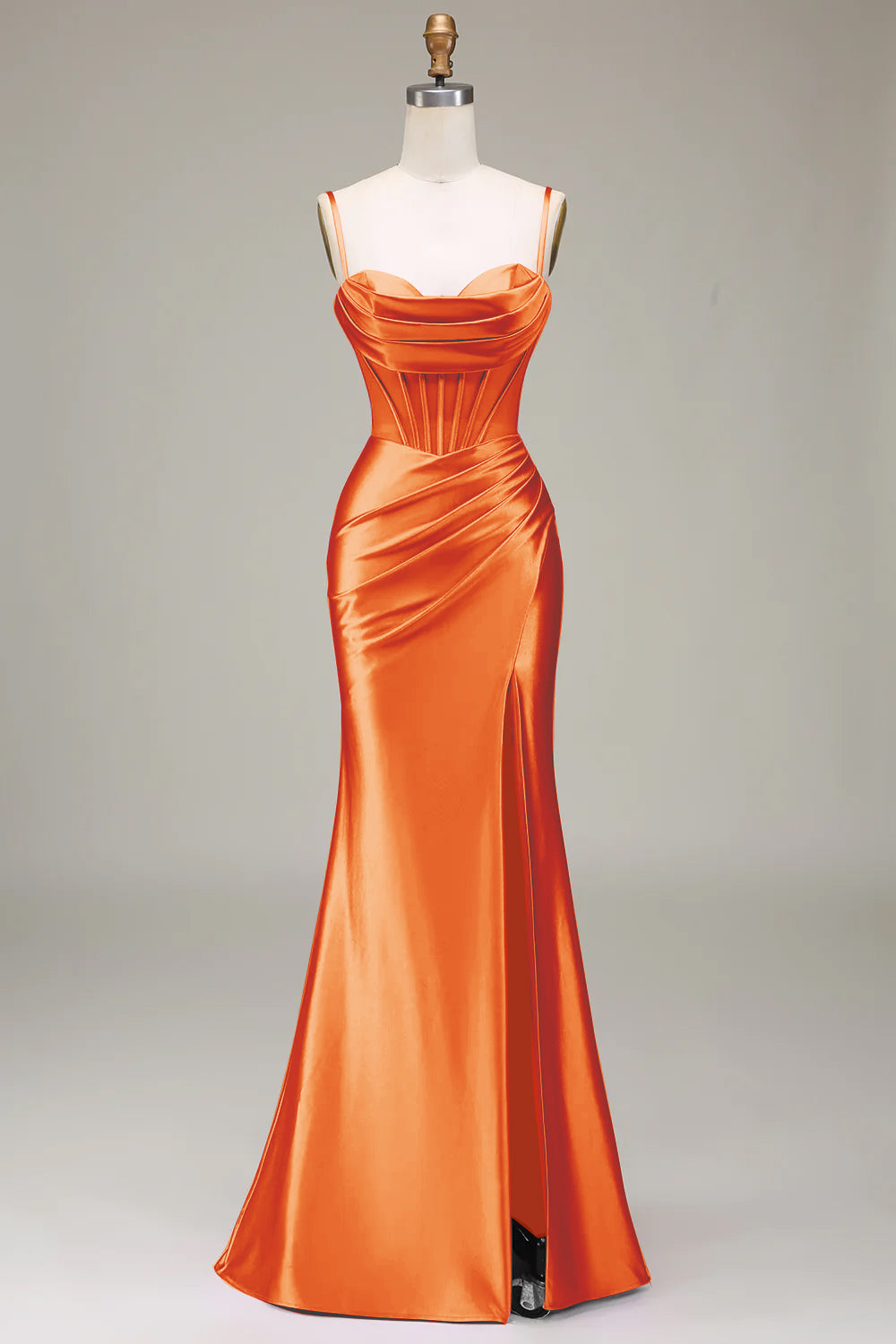 Stylish Mermaid Spaghetti Straps Purple Corset Long Formal Dress with Split Front