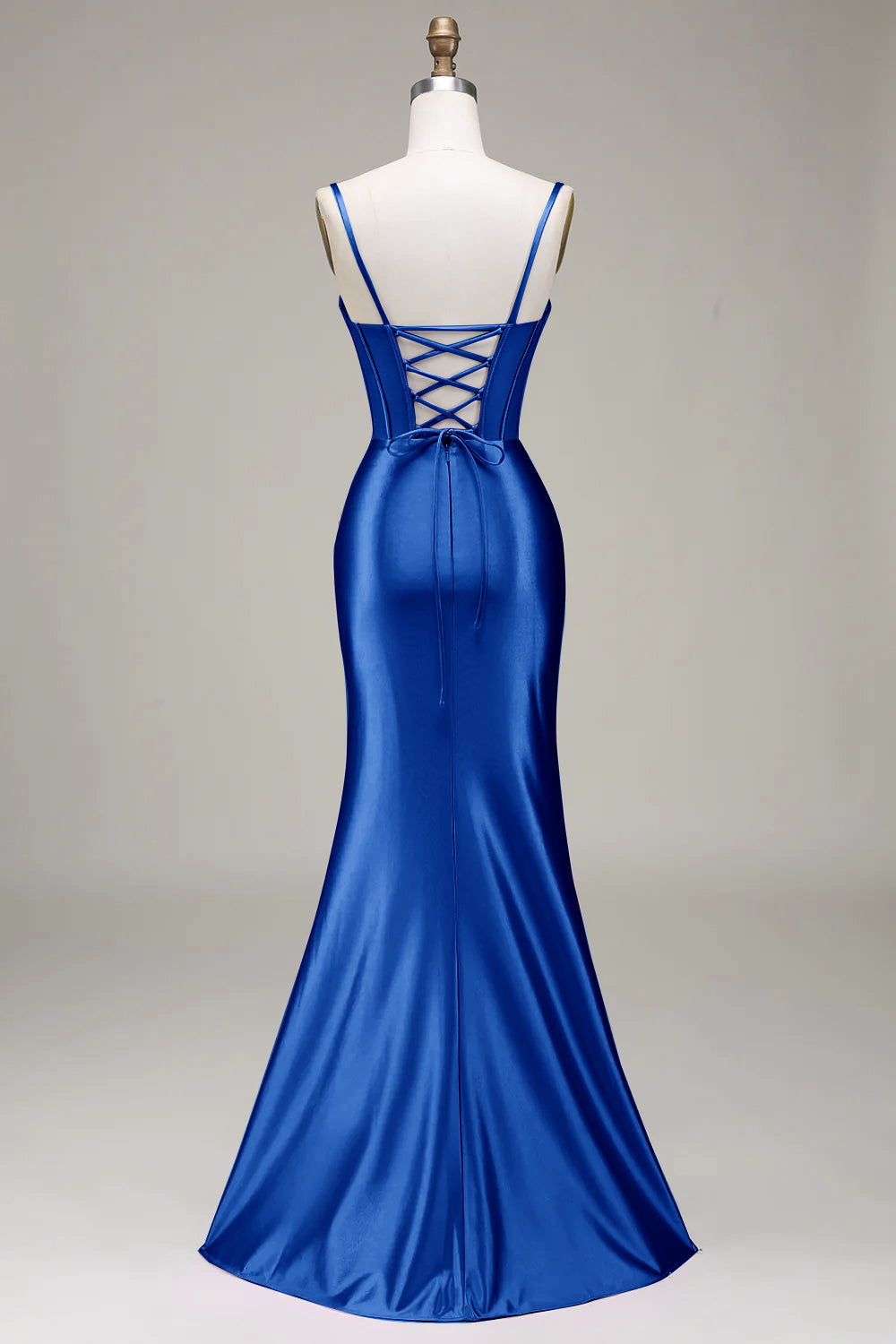 Stylish Mermaid Spaghetti Straps Purple Corset Long Formal Dress with Split Front