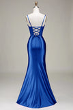 Stylish Mermaid Spaghetti Straps Purple Corset Long Formal Dress with Split Front