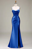 Stylish Mermaid Spaghetti Straps Purple Corset Long Formal Dress with Split Front