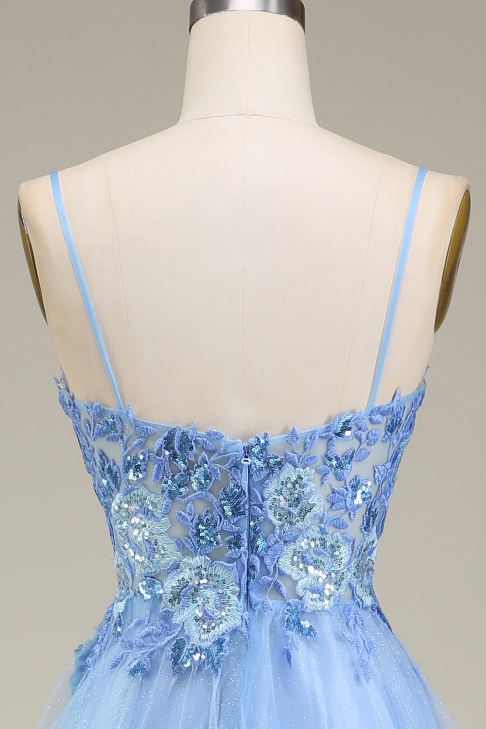 Sparkly Blue Tulle Long Formal Dress with Appliques