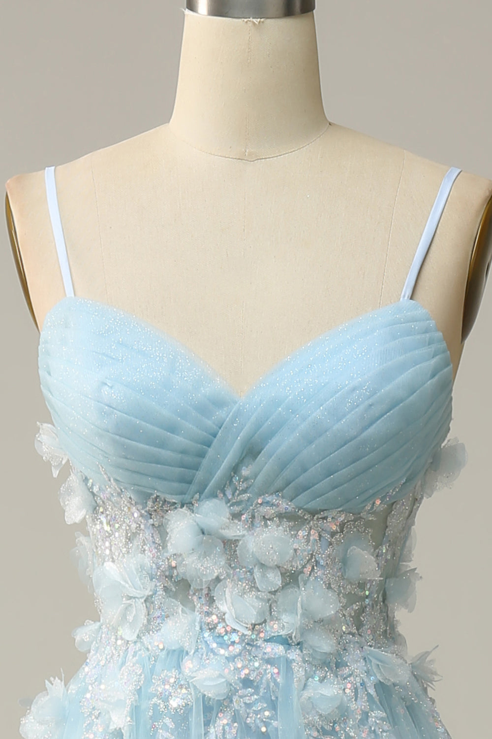 A Line Spaghetti Straps Sky Blue Formal Dress with Appliques