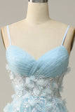 A Line Spaghetti Straps Sky Blue Formal Dress with Appliques