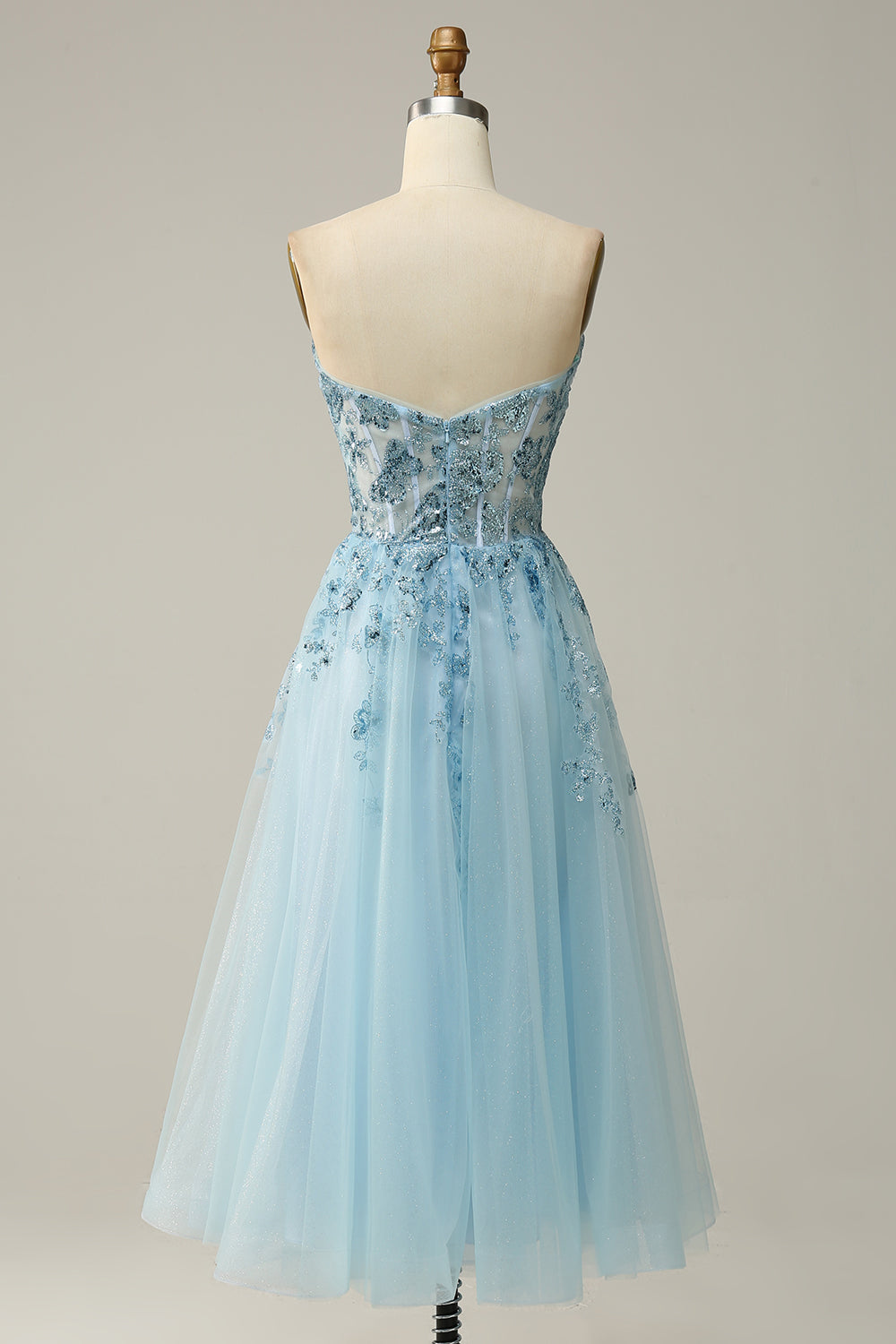 A Line Midi Sweetheart Sequins Sky Blue Formal Dress