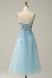 A Line Midi Sweetheart Sequins Sky Blue Formal Dress