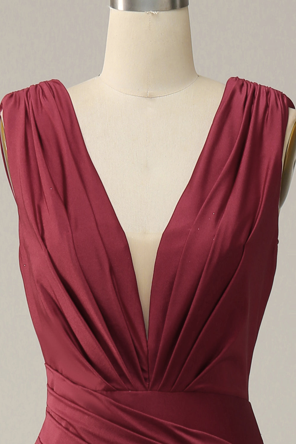 Mermaid Deep V Neck Burgundy Sleeveless Long Formal Dress