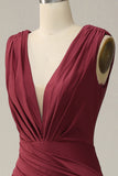 Mermaid Deep V Neck Burgundy Sleeveless Long Formal Dress